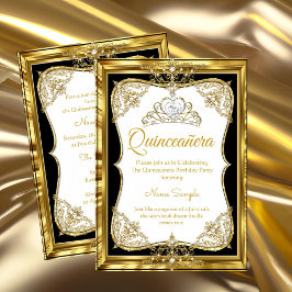Invitación Princesa Elite Gold White Black Quinceanera Tiara