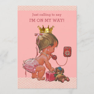 Invitación Princesa en el teléfono Baby Shower Chevrons rosa