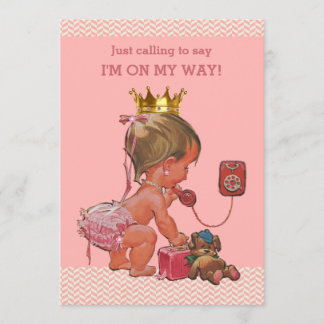 Invitación Princesa en el teléfono Baby Shower Chevrons rosa