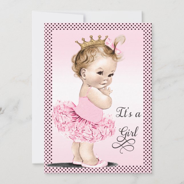 Invitación Princesa en los lunares Baby Shower del tutú (Anverso)