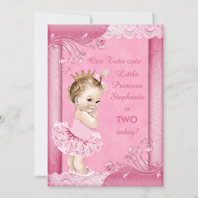 Invitación Princesa en Tutu Bebé en segundo cumpleaños (Anverso)