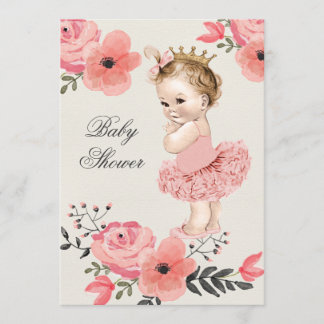 Invitación Princesa en Tutu Watercolor Flores Baby Shower