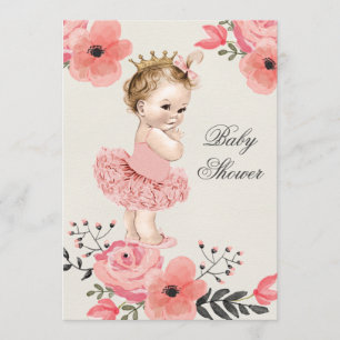 Invitación Princesa en Tutu Watercolor Flores Baby Shower