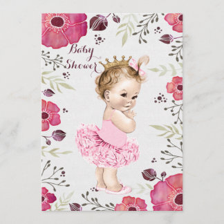 Invitación Princesa en Tutu Watercolor Poppies Baby Shower
