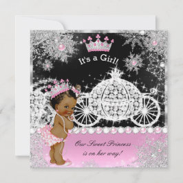 Invitación Princesa Étnica Baby Shower Carriaje Negro Rosa
