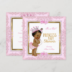 Invitación Princesa Étnica Baby Shower Gold Pink Pearls Lace