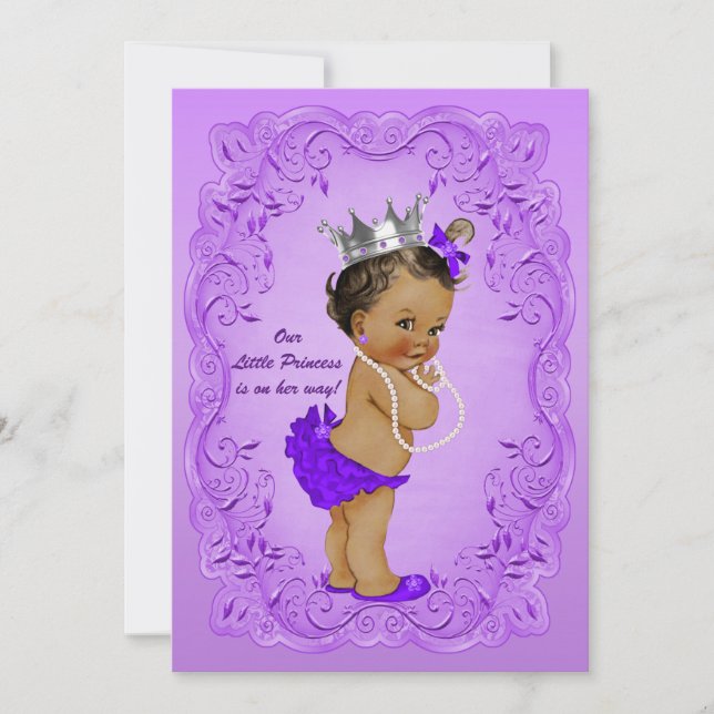 Invitación Princesa Étnica Baby Shower Ornate Purple Frame (Anverso)
