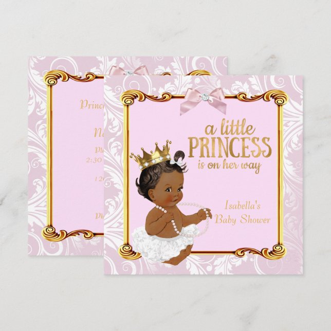 Invitación Princesa étnica Baby Shower Oro blanco rosado (Anverso / Reverso)