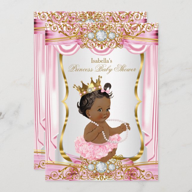 Invitación Princesa étnica Baby Shower Oro rosado de seda (Anverso / Reverso)