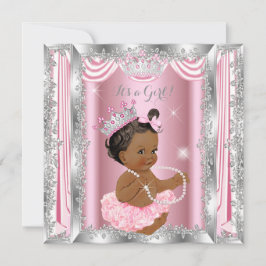 Invitación Princesa Étnica Baby Shower Pink Silver Ballerina