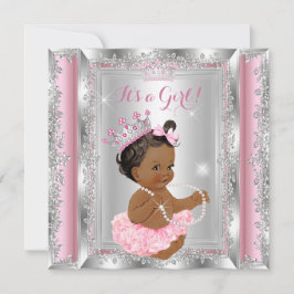 Invitación Princesa Étnica Baby Shower Plata Rosa Tutu