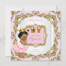 Invitación Princesa étnica Baby Shower Rosa Lace Oro Blanco