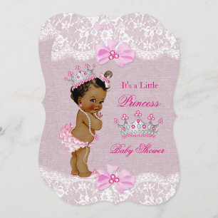 Invitación Princesa étnica Chica Baby Shower Rosa Burlap Lace