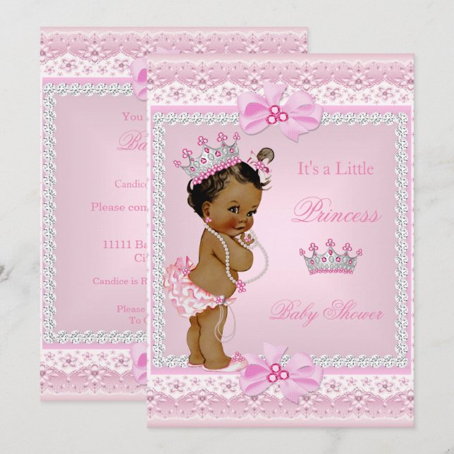 Invitación Princesa étnica Chica de Baby Shower Perlas rosada (Anverso / Reverso)
