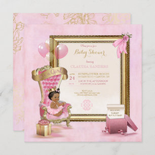 Invitación Princesa étnica Crown Gold Pink Royal del bebé