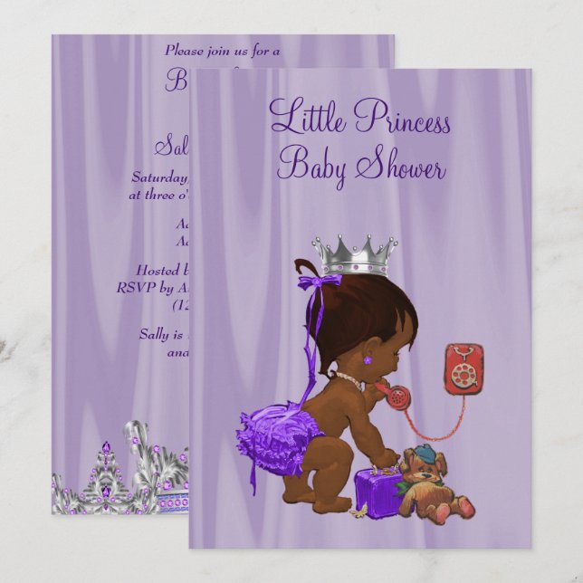Invitación Princesa étnica Lilac Baby Shower (Anverso / Reverso)