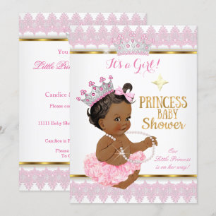 Invitación Princesa Étnica Niña Baby Shower Pink Gold Tutu