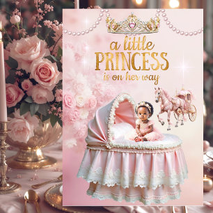 Invitación Princesa Étnica Rosa Carroza Cuna para Baby Shower
