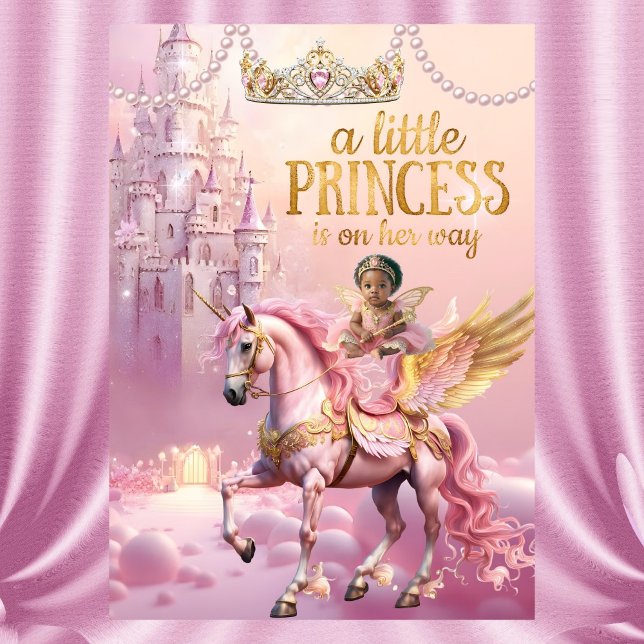 Invitación Princesa Étnica Rosa Castillo de unicornio para ba (Subido por el creador)
