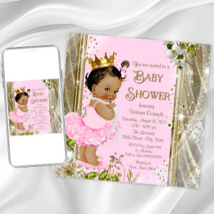 Invitación Princesa Étnica Tutu Oro Rosa Baby Shower