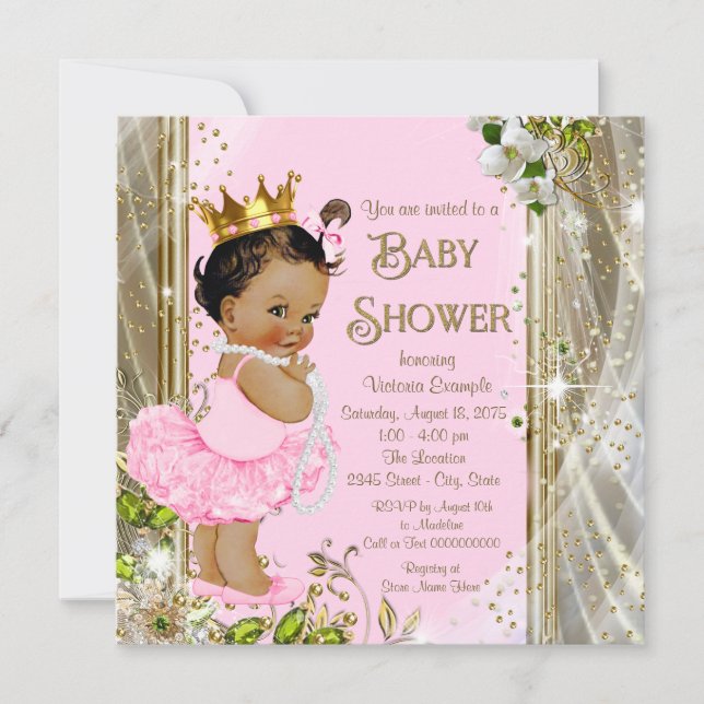 Invitación Princesa Étnica Tutu Oro Rosa Baby Shower (Anverso)
