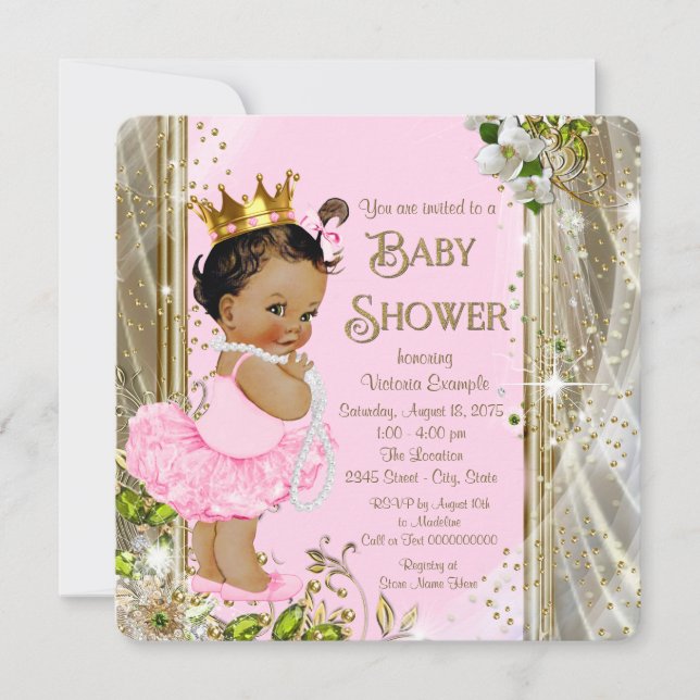 Invitación Princesa Étnica Tutu Oro Rosa Baby Shower (Anverso)