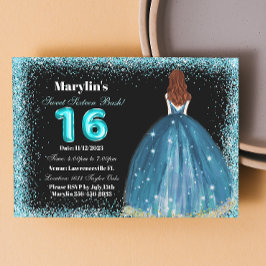 Invitación Princesa Extravaganza, Purpurina turquesa: dulce 1