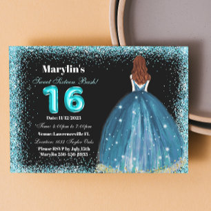 Invitación Princesa Extravaganza, Purpurina turquesa: dulce 1