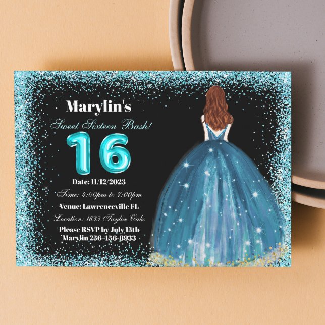 Invitación Princesa Extravaganza, Purpurina turquesa: dulce 1 (Subido por el creador)