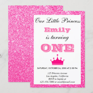 Invitación Princesa femenina rosa brillante Glitter Cumpleaño