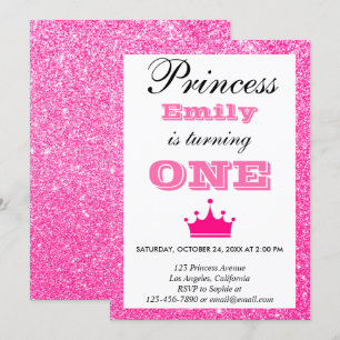 Invitación Princesa femenina rosa brillante Glitter Cumpleaño