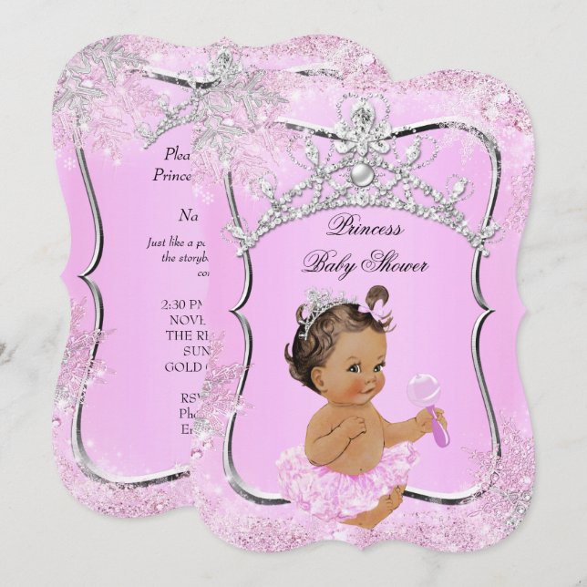 Invitación Princesa Fiesta de Bebé Wonderland Rosa Morena (Anverso / Reverso)