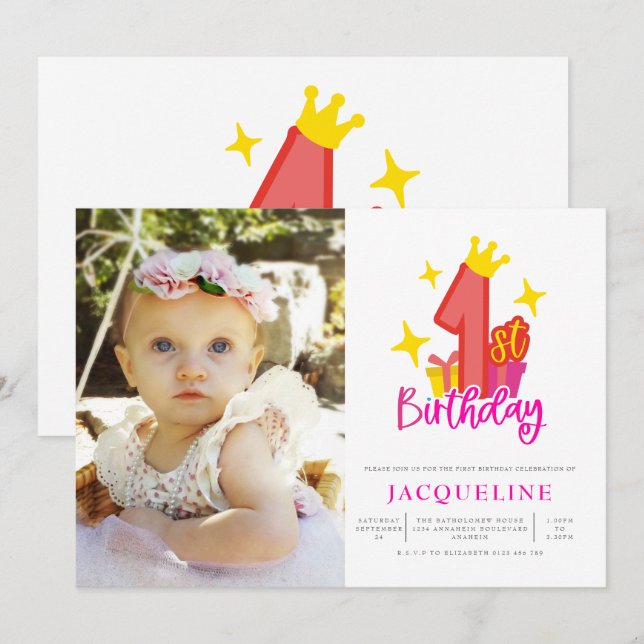 Invitación Princesa Fiesta de cumpleaños (Anverso / Reverso)