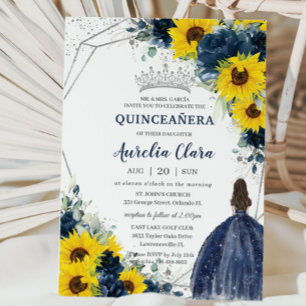 Invitación Princesa Floral Azul de la Marina del Sol Quinceañ