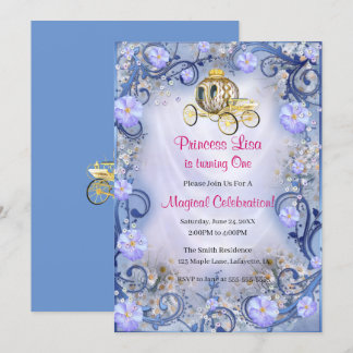 Invitación Princesa Floral Azul encantada Primer cumpleaños