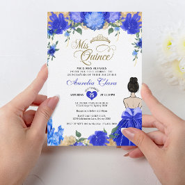 Invitación Princesa Floral Azul Real Mis Quince Quinceañera