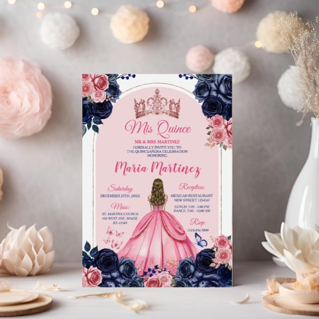 Invitación Princesa Floral Azul Rosa y Marina Mis Quince (Subido por el creador)