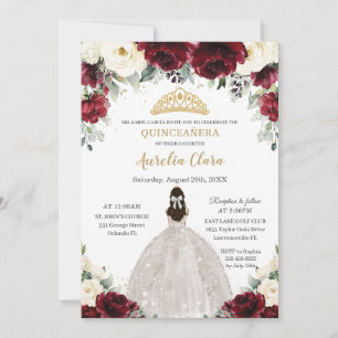 Invitación Princesa floral blanca de marfil de Borgoña