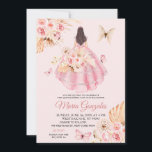 Invitación Princesa Floral Boho de Vestido Rosa Butterfly 15<br><div class="desc">Princesa Floral Boho de Vestido Rosa Mariposa 15 Años Invitación</div>