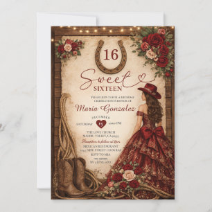 Invitación Princesa Floral Burgundy Occidental Dulces Diecisé