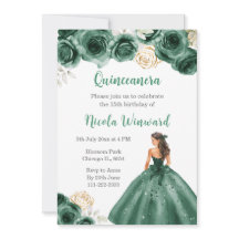 Princesa floral con traje verde oscuro Quinceanera