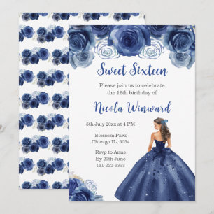 Invitación Princesa floral con vestido azul de la Marina Diec