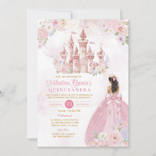 Invitación Princesa Floral de Castillo Real Quinceañera con L