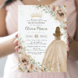Invitación Princesa floral de champagne Beige Cream Quinceane