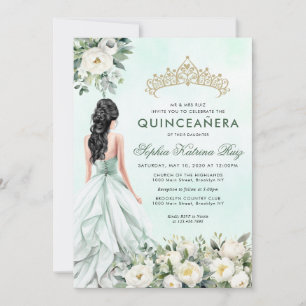 Invitación Princesa Floral de oro esmeralda botánica Quinceañ