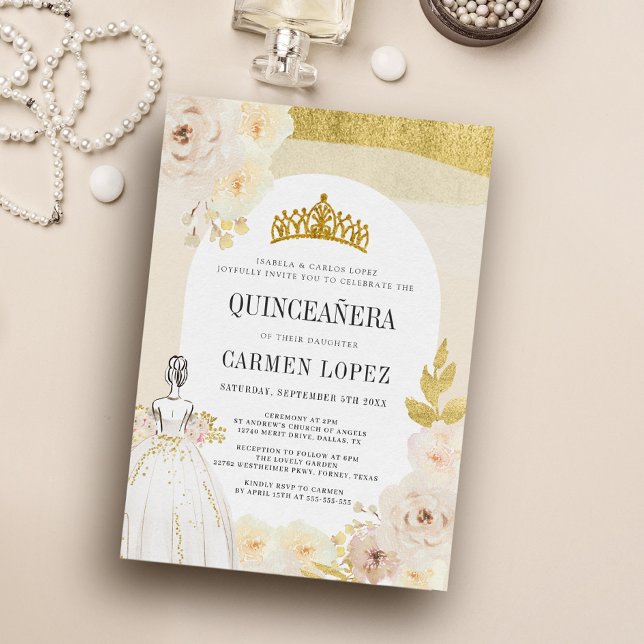 Invitación Princesa Floral de oro ligero Cumpleaños Quinceane (Subido por el creador)
