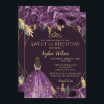 Invitación Princesa Floral de oro morado dulce 16<br><div class="desc">Elegante Princesa Floral de Oro Morado Dulce 16 Invitación</div>