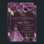 Invitación Princesa Floral de oro morado dulce 16<br><div class="desc">Elegante Princesa Floral de Oro Morado Dulce 16 Invitación</div>