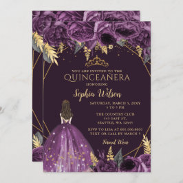 Invitación Princesa floral de oro morado Quinceañera Invitati