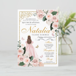 Invitación Princesa Floral de oro rosa de Rubor Quinceanera